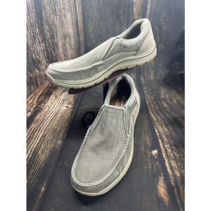 Skechers Mens Sz 10.5 Gray Relaxed Fit Canvas Casual Slip-on Shoes 64109